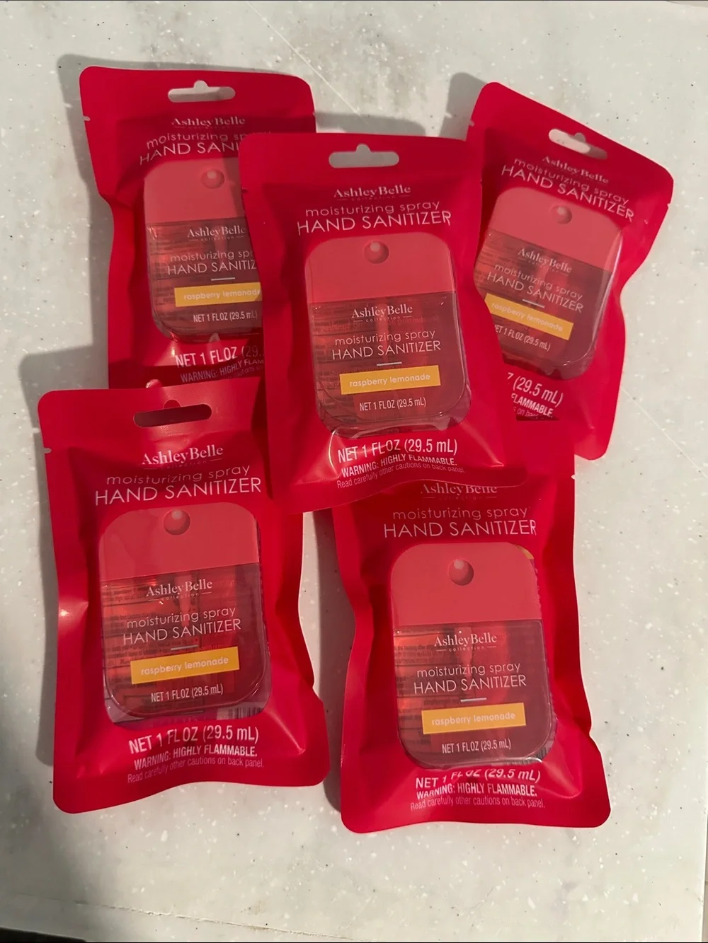 (Lot of 5) Moisturizing Spray Hand Sanitizer Pink (Raspberry Lemonade)